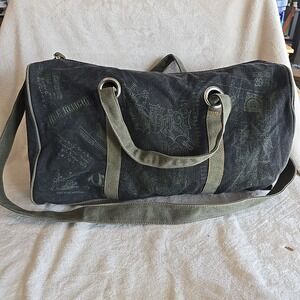 True Religion Brand Jeans Duffle Bag Dark Gray Style W/green Handles
